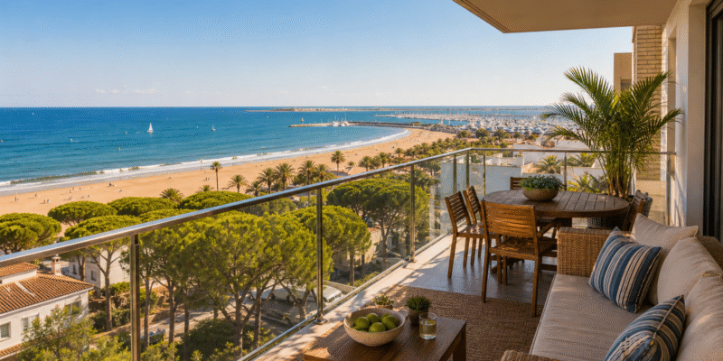 Apartamento con terraza frente a la playa de Punta Umbría en la costa de Huelva