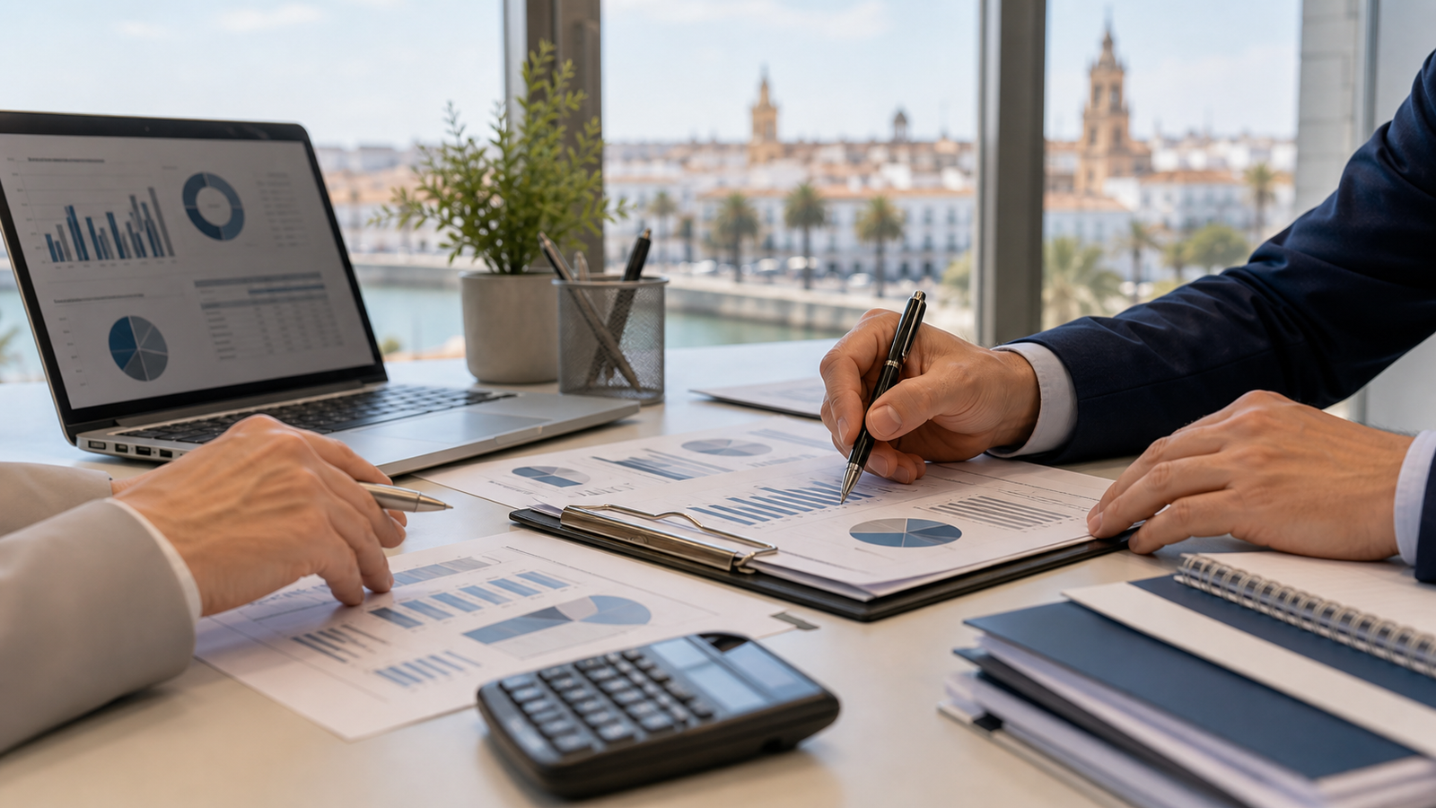 Asesoría en Huelva revisando documentos contables y fiscales de una empresa