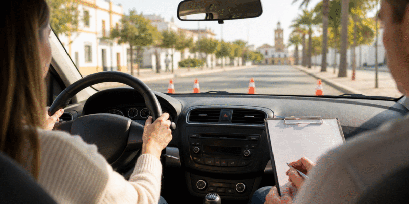 Clase práctica de conducción para comparar autoescuelas en Huelva