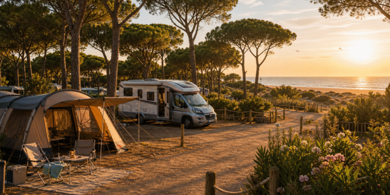 Camping entre pinos y dunas cerca de la playa en Huelva