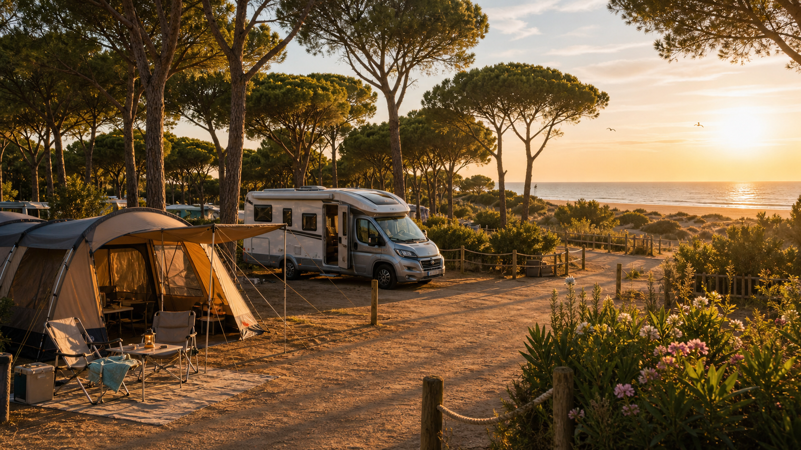 Camping entre pinos y dunas cerca de la playa en Huelva