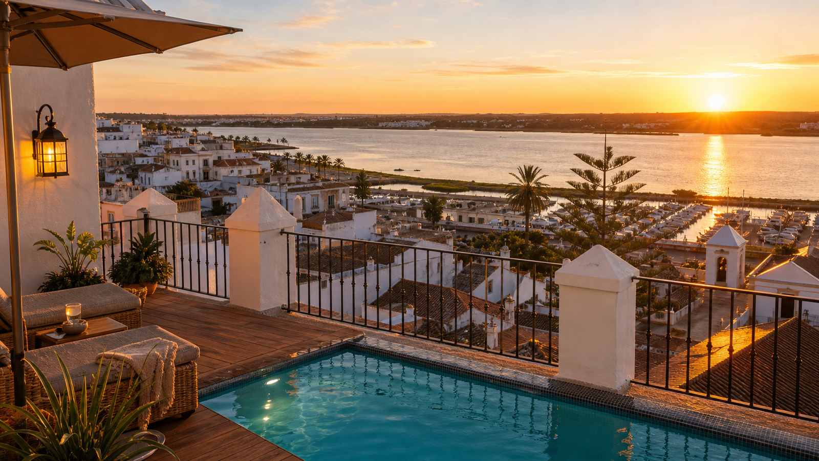 Hotel con vistas al río Guadiana en Ayamonte y la costa de Huelva al fondo