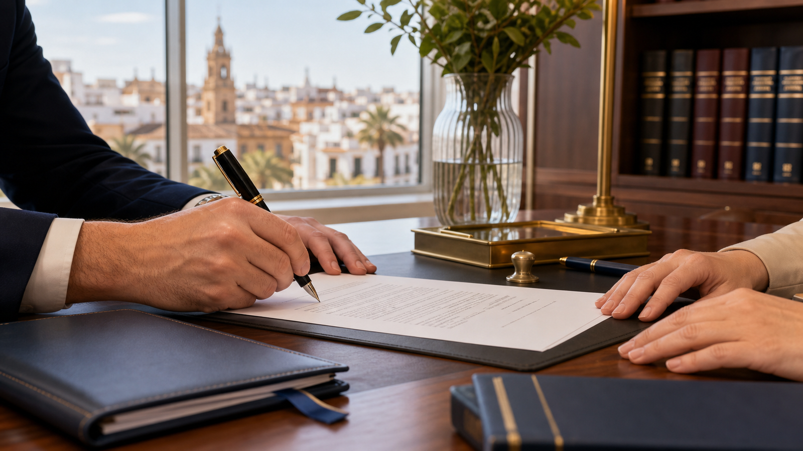 Notaría en Huelva con documentos preparados para firma